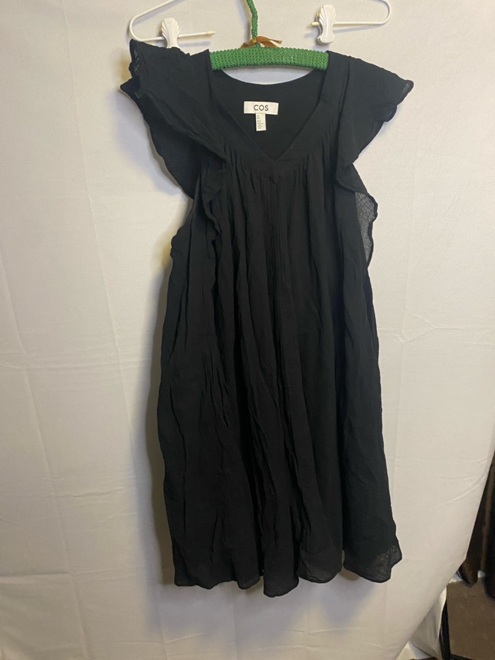 COS Black V-Neck Midi Dress with Ruffle Cap Sleeves